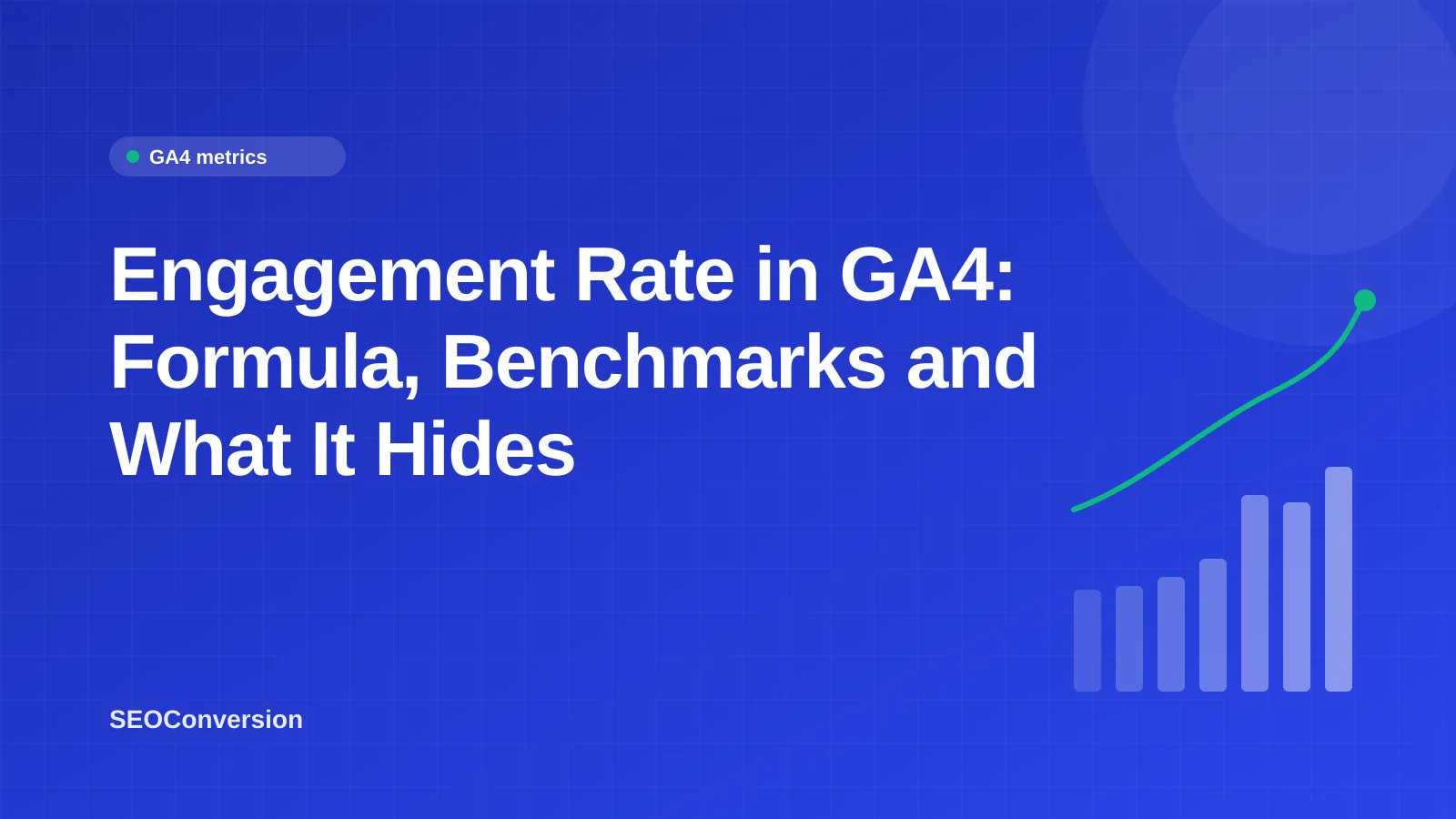 Engagement Rate in GA4: Formula, Benchmarks and What It Hides Engagement rate GA4 formula: engaged sessions divided by sessions, shown next to bounce rate and conversions by landing page