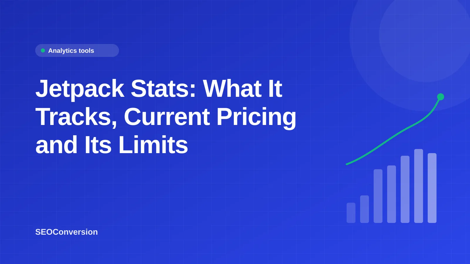Jetpack Stats: What It Tracks, Current Pricing and Its Limits Jetpack Stats traffic chart next to a table of conversions by landing page